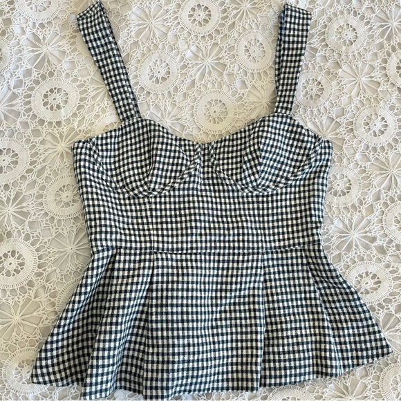 Reformation Tops - Reformation green gingham peplum bustier sleeveless tank top